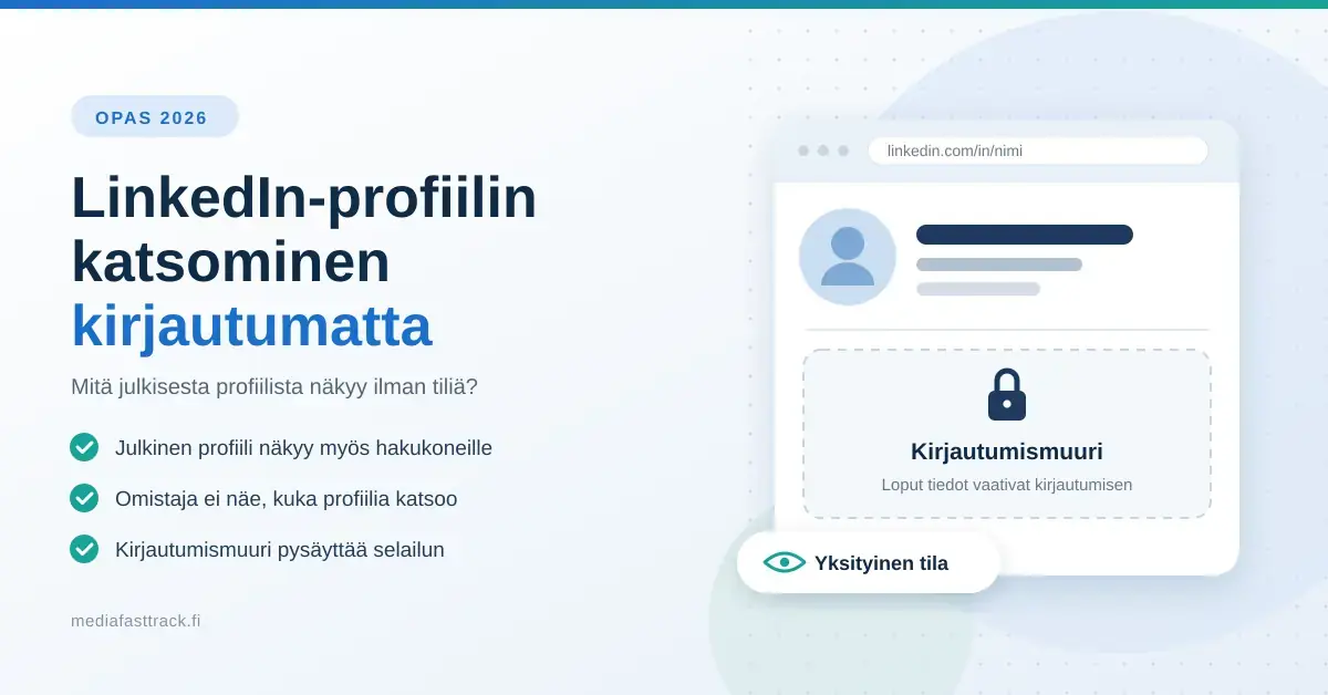 Havainnekuva LinkedIn-profiilin katsomisesta kirjautumatta: julkinen profiili selaimessa ja kirjautumismuuri, joka peittää loput tiedot.